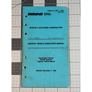 Vintage 1990 Norfolk Southern Highway Vehicle Operator's Manual Form HV-1 Blue